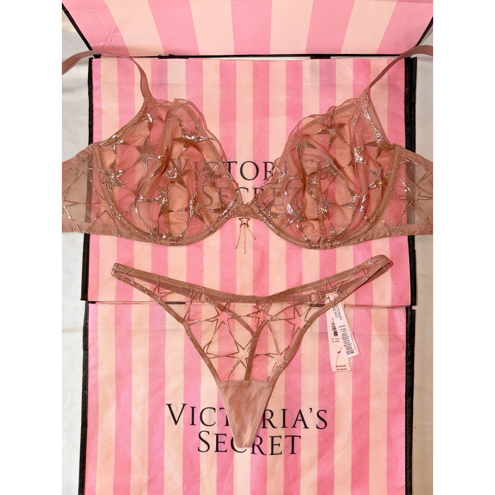 Victoria's Secret Bra Very Sexy 36DDD Medium Thong Gold Star
